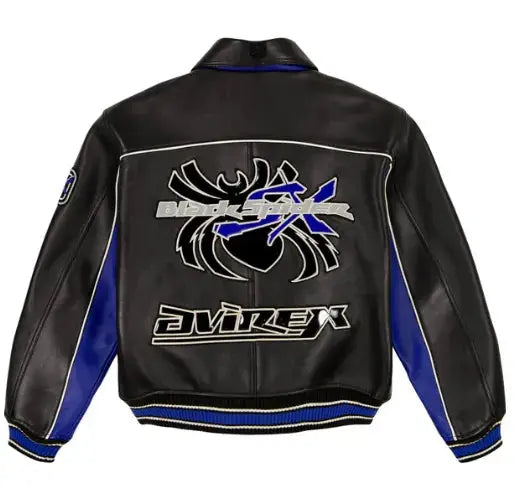 Avirex Black Real Bomber American Flight Jacket Leather Icon Jacket Unisex Men's Ladies SPIDER RACER JACKET