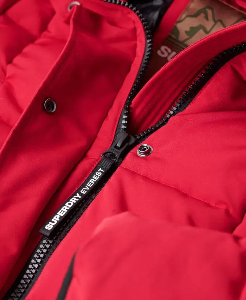Red Warm, Stylish & Durable Women Long Fur Hooded Puffer Jackets Padded Zip Up Quilted Lined Bubble Coat For Winter Cold Weather