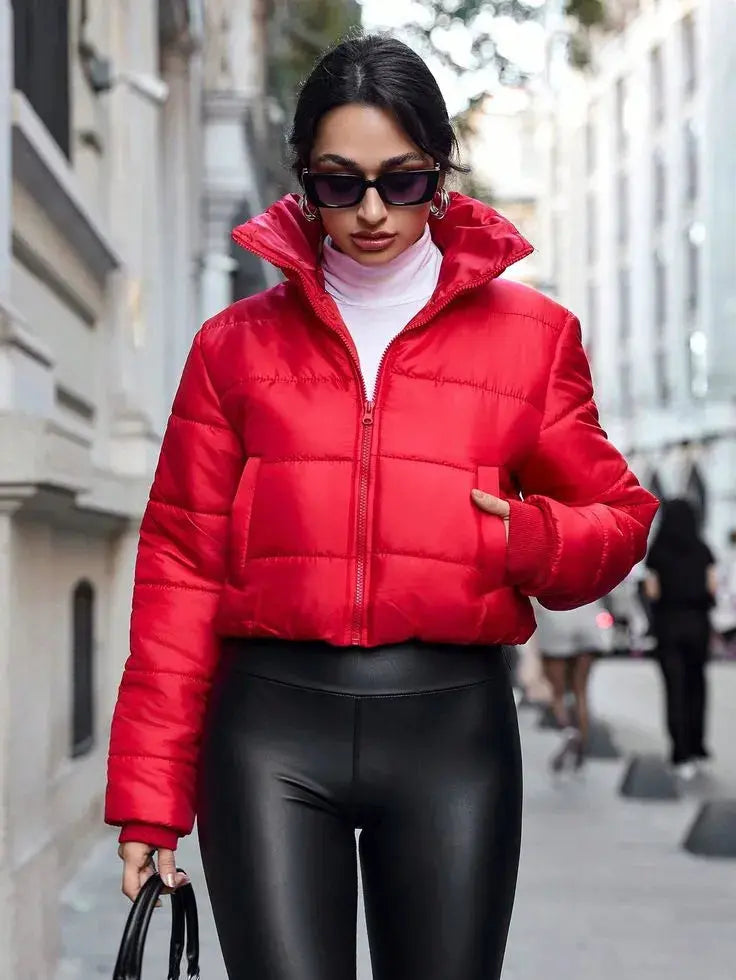 Red Warm, Stylish & Durable Women Hooded Puffer Jackets Padded Zip Up Quilted Lined Bubble Coat For Winter Cold Weather