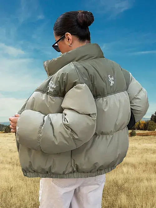 The North Face Khaki Warm, Stylish & Durable Women Puffer Jackets Padded Zip Up Quilted Lined Bubble Coat For Winter Cold Weather