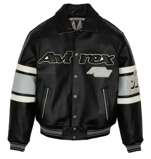 Avirex Black Real Bomber American Flight Jacket Leather Icon Jacket Unisex Men's Ladies Legend Jacket