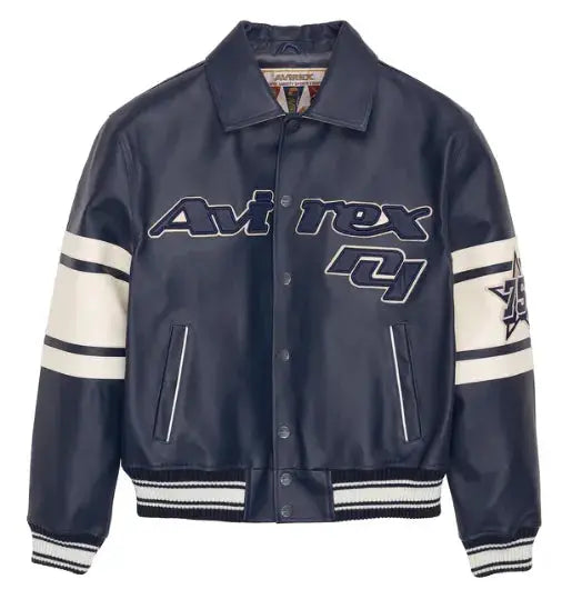 Avirex Navy Real Bomber American Flight Jacket Leather Icon Jacket Unisex Men's Ladies Legend Jacket