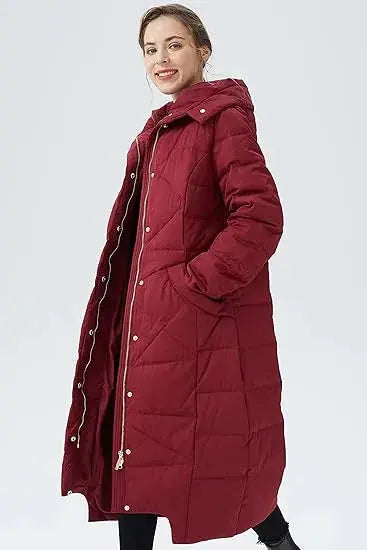 Beige/Red/Black/Blue Warm, Stylish & Durable Women Long Puffer Jackets Padded Zip Up Quilted Lined Bubble Coat For Winter Cold Weather