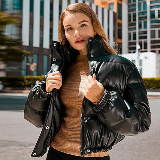 Black/Biege Warm, Stylish & Durable Women Cropped Puffer Jackets Padded Zip Up Quilted Lined Bubble Coat For Winter Cold Weather