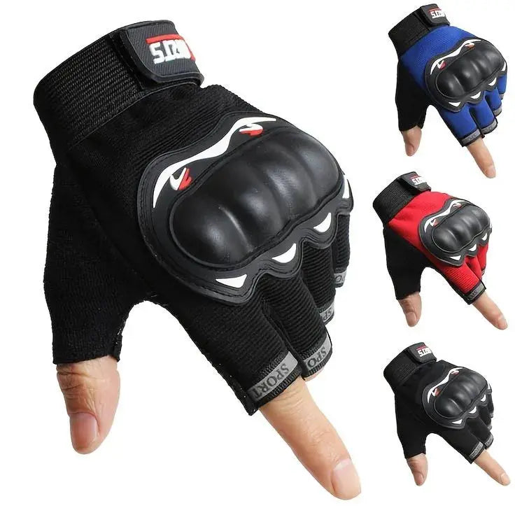 Black/Blue/Red MOTORCYCLE Fingerless GLOVES MOTORBIKE TRACK DAYS COWHIDE LEATHER ARMOURED GLOVE For BIKER PROTECTION