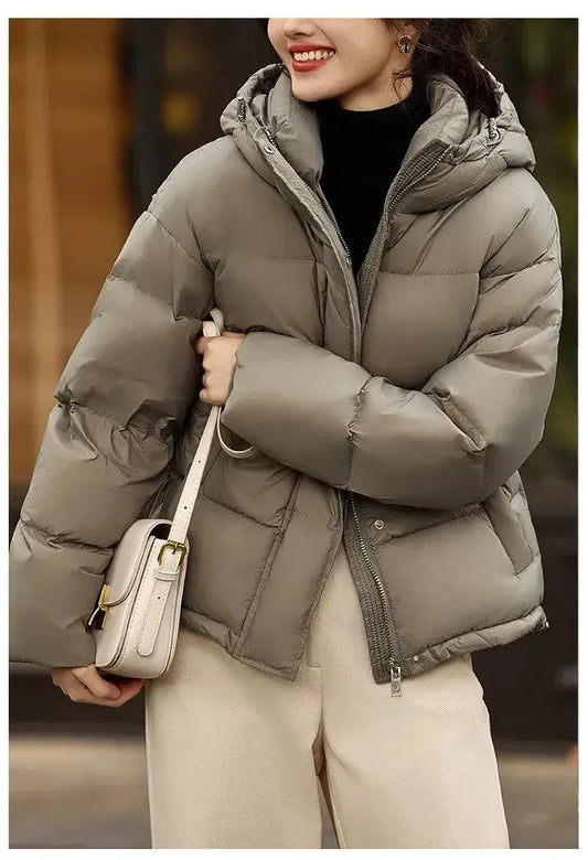 Black/Khaki/Golden/Biege Warm, Stylish & Durable Women Hooded Oversized Puffer Jackets Padded Zip Up Quilted Lined Bubble Coat For Winter Cold Weather