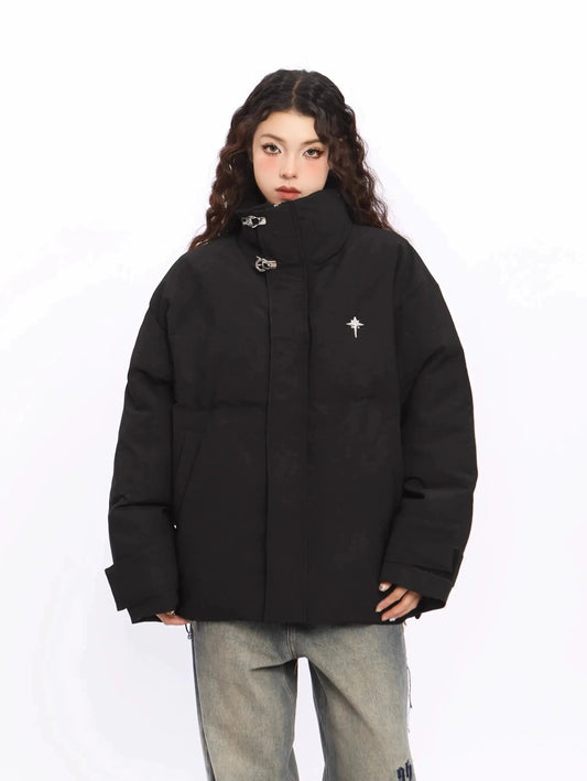 Black Warm, Stylish & Durable Women High Collar Puffer Jackets Padded Zip Up Quilted Lined Bubble Coat For Winter Cold Weather
