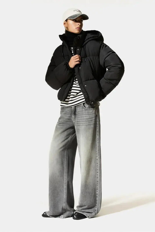 Black Warm, Stylish & Durable Women Hooded Puffer Jackets Padded Zip Up Quilted Lined Bubble Coat For Winter Cold Weather