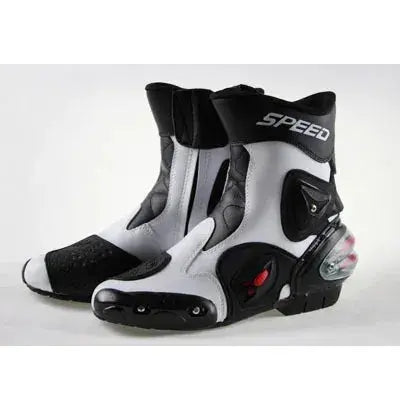 Black/White/Red Women/Men Motorcycle Long Leather Boots Waterproof Motorbike Motorcycle Riding Shoes Size UK Armored Sports/Touring