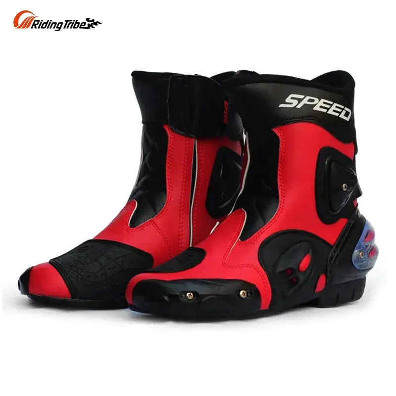 Black/White/Red Women/Men Motorcycle Long Leather Boots Waterproof Motorbike Motorcycle Riding Shoes Size UK Armored Sports/Touring