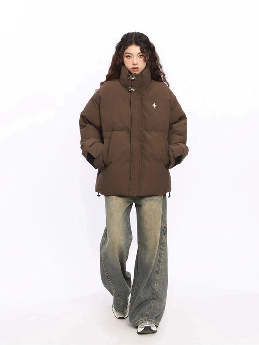Brown Warm, Stylish & Durable Women High Collar Puffer Jackets Padded Zip Up Quilted Lined Bubble Coat For Winter Cold Weather