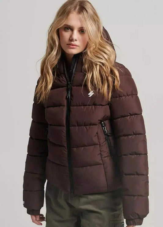 Brown Warm, Stylish & Durable Women Hooded Puffer Jackets Padded Zip Up Quilted Lined Bubble Coat For Winter Cold Weather