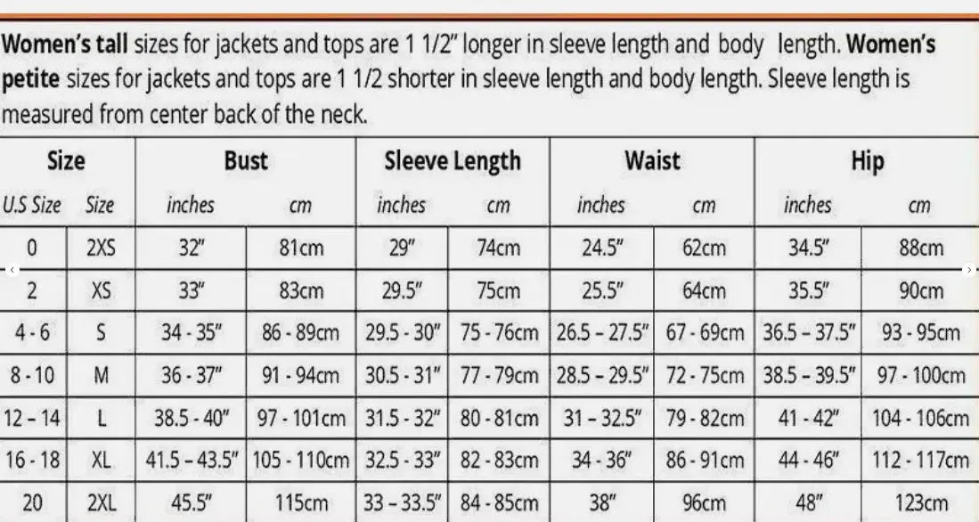 SC_OF_WOMEN_BIKER_JACKETS Size Chart Of Women Motorbike Jackets