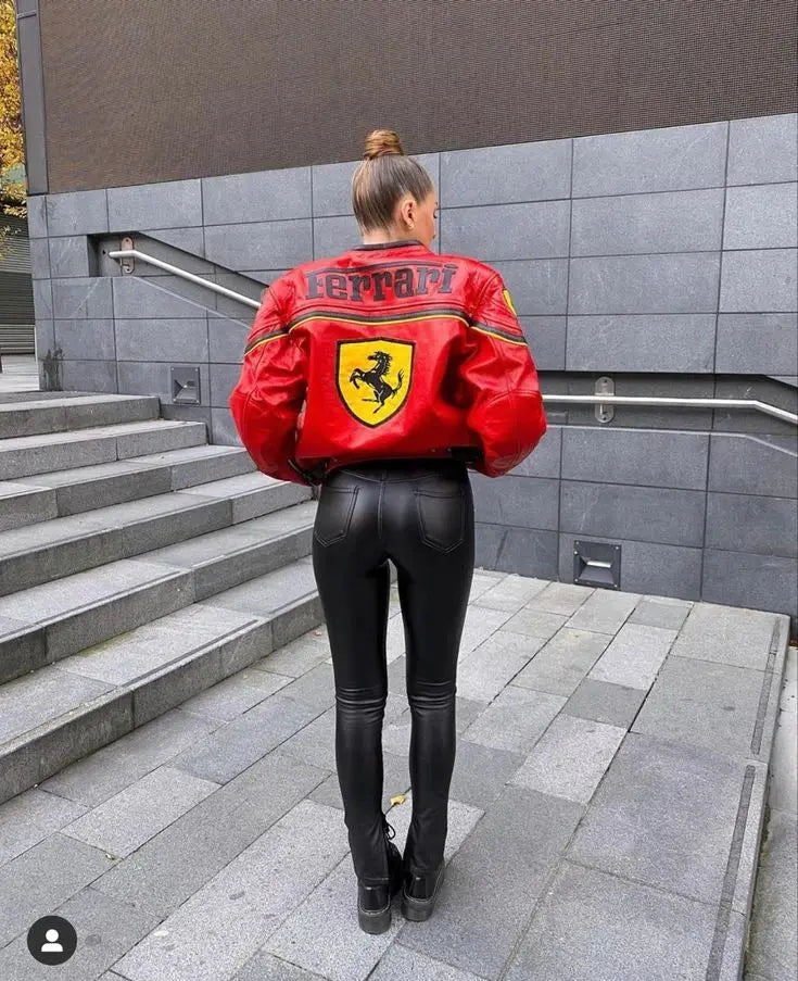 Ferrari Red/Black New Men's Handmade Cowhide Motorbike Racing Leather Jacket For Motorcycle Riders