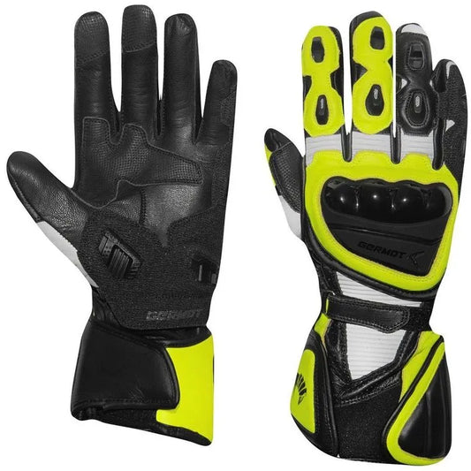 Yellow MOTORCYCLE GLOVES MOTORBIKE TRACK DAYS COWHIDE LEATHER ARMOURED GLOVE For BIKER PROTECTION