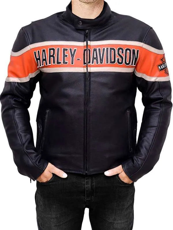 Harley Davison Black/Orange Hoodie New Men's Handmade Cowhide Motorbike Racing Textile Jacket For Motorcycle Riders