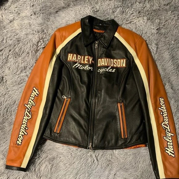 Harley Davison Black/Orange Hoodie New Men's Handmade Cowhide Motorbike Racing Textile Jacket For Motorcycle Riders