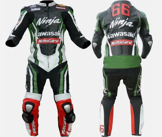 KAWASAKI Unisex BIKER MOTO GP MOTORCYCLE MOTORBIKE COWHIDE LEATHER RACING CE-RATED SUIT Men & Women