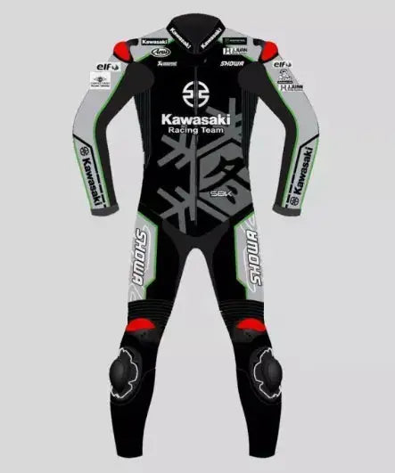 KAWASAKI Unisex BIKER MOTO GP MOTORCYCLE MOTORBIKE COWHIDE LEATHER RACING CE-RATED SUIT Men & Women