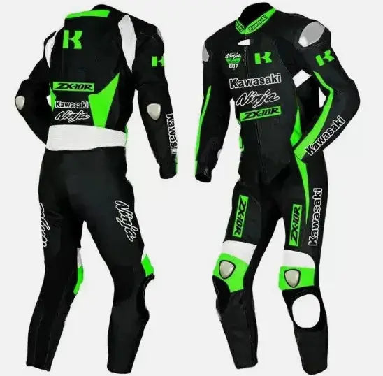 KAWASAKI Unisex BIKER MOTO GP MOTORCYCLE MOTORBIKE COWHIDE LEATHER RACING CE-RATED SUIT Men & Women GREEN