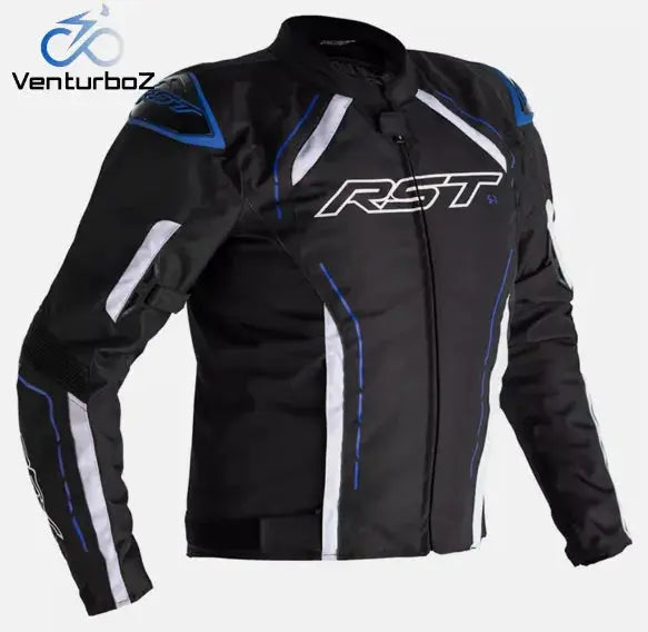 RST New Men's Motorbike Racing Cowhide Leather Jacket Handmade For Motorcycle Riders BLUE/BLACK