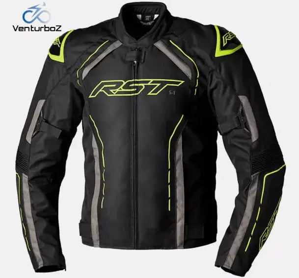 RST New Men's Motorbike Racing Cowhide Leather Jacket Handmade For Motorcycle Riders GREEN/BLACK