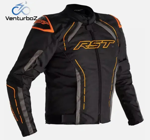 RST New Men's Motorbike Racing Cowhide Leather Jacket Handmade For Motorcycle Riders ORANGE/BLACK
