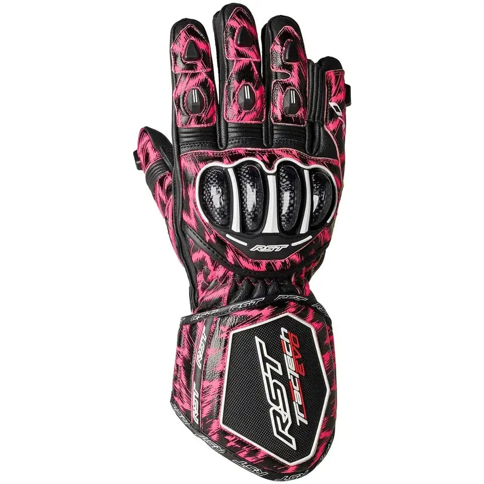 RST Pink MOTORCYCLE GLOVES MOTORBIKE TRACK DAYS COWHIDE LEATHER ARMOURED GLOVE For BIKER PROTECTION