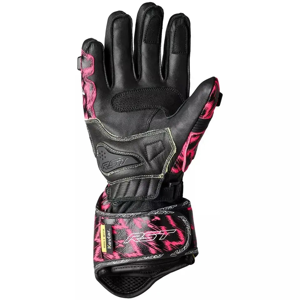 RST Pink MOTORCYCLE GLOVES MOTORBIKE TRACK DAYS COWHIDE LEATHER ARMOURED GLOVE For BIKER PROTECTION
