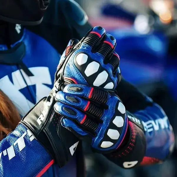 Rev'it Blue MOTORCYCLE GLOVES MOTORBIKE TRACK DAYS COWHIDE LEATHER ARMOURED GLOVE For BIKER PROTECTION
