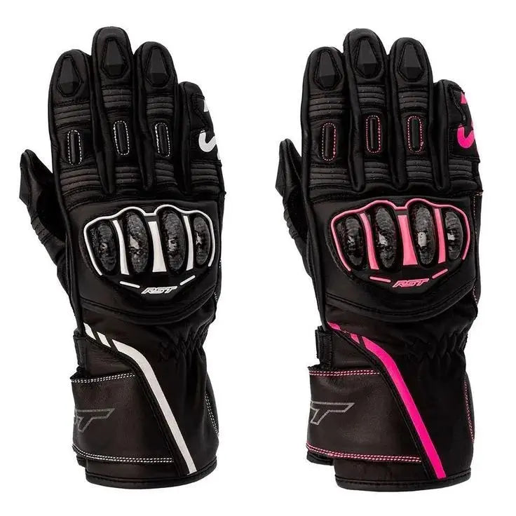 RST White/Pink MOTORCYCLE GLOVES MOTORBIKE TRACK DAYS COWHIDE LEATHER ARMOURED GLOVE For BIKER PROTECTION