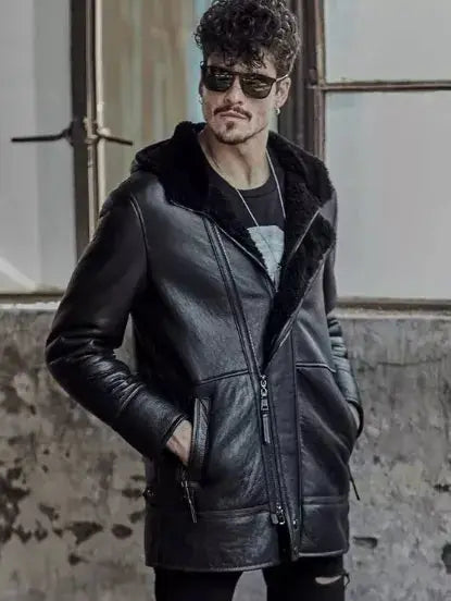 Warm, Stylish & Durable Men's RAFB3 Bomber Leather Jackets SheepSkin Shearling Fur Flying Coat For Winter Black