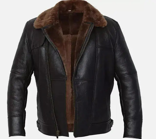Warm, Stylish & Durable Men's RAFB3 Bomber Leather Jackets SheepSkin Shearling Fur Flying Coat For Winter Black