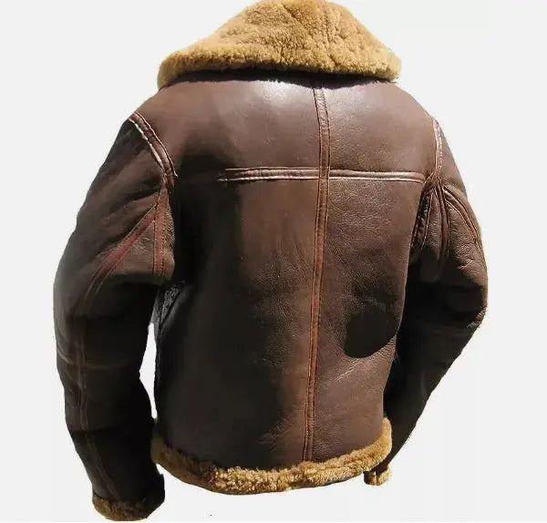 Warm, Stylish & Durable Men's RAFB3 Bomber Leather Jackets SheepSkin Shearling Fur Flying Coat For Winter Brown