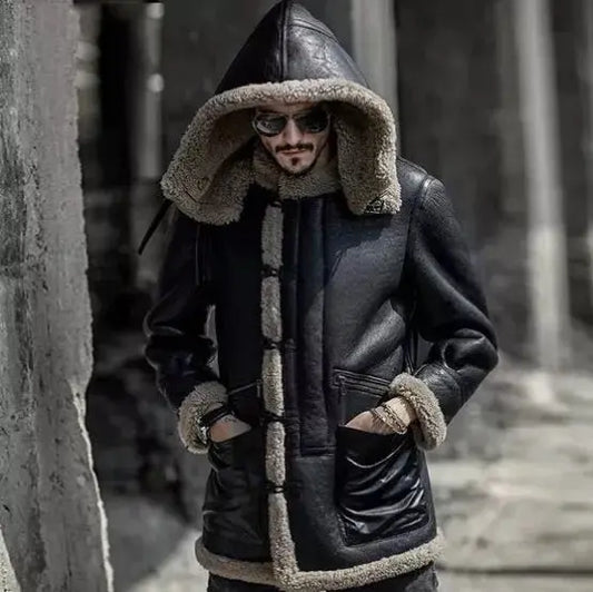 Warm, Stylish & Durable Men's RAFB3 Bomber Leather Jackets SheepSkin Shearling Fur Flying Coat For Winter Black
