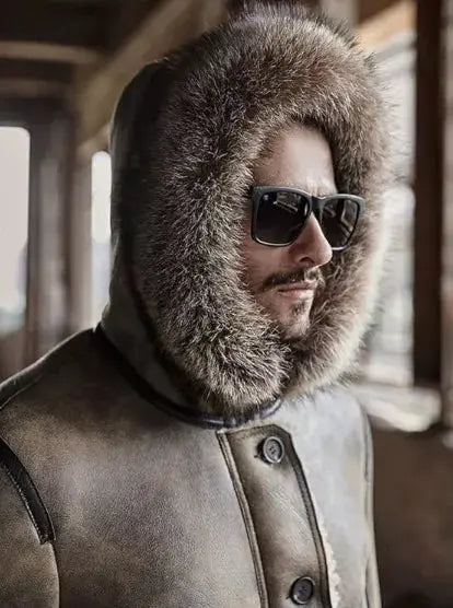 Warm, Stylish & Durable Men's RAFB3 Bomber Leather Jackets SheepSkin Shearling Fur Flying Coat For Winter Brown