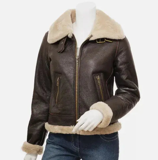 Warm, Stylish & Durable Men's RAFB3 Bomber Leather Jackets SheepSkin Shearling Fur Flying Coat For Winter Brown