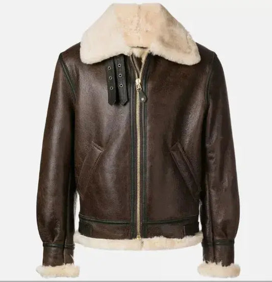 Warm, Stylish & Durable Men's RAFB3 Bomber Leather Jackets SheepSkin Shearling Fur Flying Coat For Winter Brown