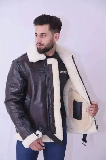 Warm, Stylish & Durable Men's RAFB3 Bomber Leather Jackets SheepSkin Shearling Fur Flying Coat For Winter Black