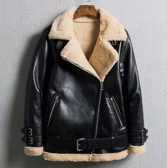 Warm, Stylish & Durable Women's RAFB3 Bomber Leather Jackets Beige SheepSkin Shearling Fur Flying Coat For Winter Black