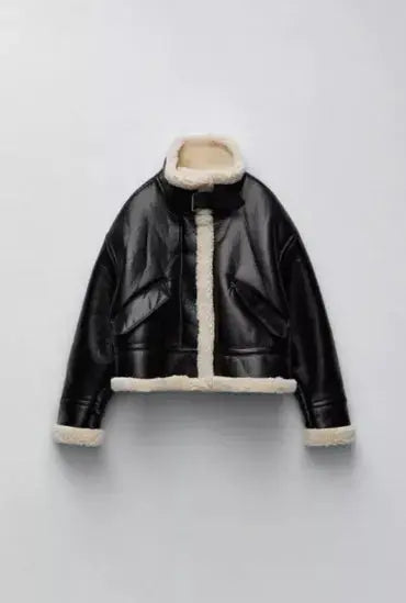 Warm, Stylish & Durable Women's RAFB3 Bomber Leather Jackets White SheepSkin Shearling Fur Flying Coat For Winter Black