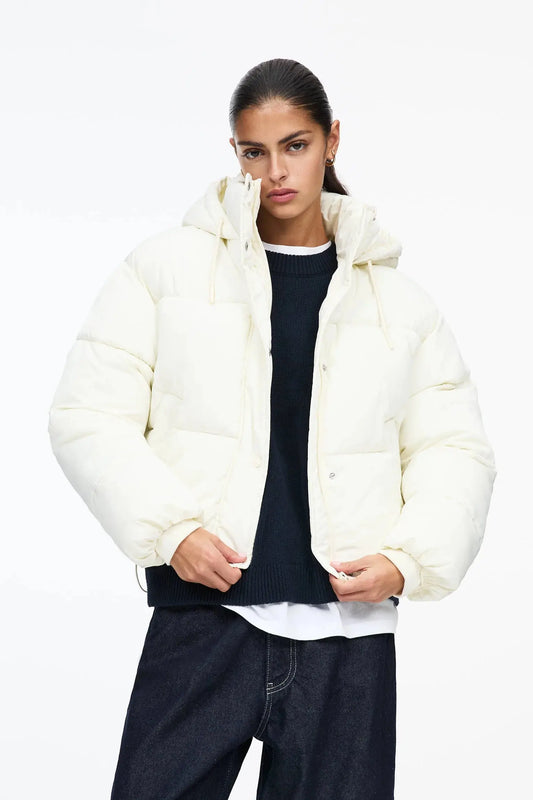 White Warm, Stylish & Durable Women Puffer Jackets Padded Zip Up Quilted Lined Bubble Coat For Winter Cold Weather