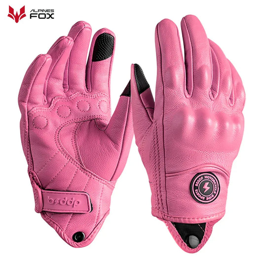 Pink/Black MOTORCYCLE GLOVES MOTORBIKE TRACK DAYS COWHIDE LEATHER ARMOURED GLOVE For BIKER PROTECTION