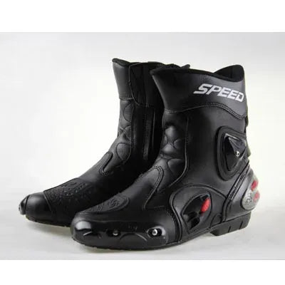 Black/White/Red Women/Men Motorcycle Long Leather Boots Waterproof Motorbike Motorcycle Riding Shoes Size UK Armored Sports/Touring