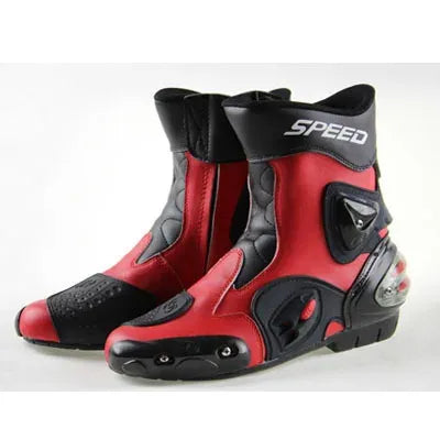 Black/White/Red Women/Men Motorcycle Long Leather Boots Waterproof Motorbike Motorcycle Riding Shoes Size UK Armored Sports/Touring