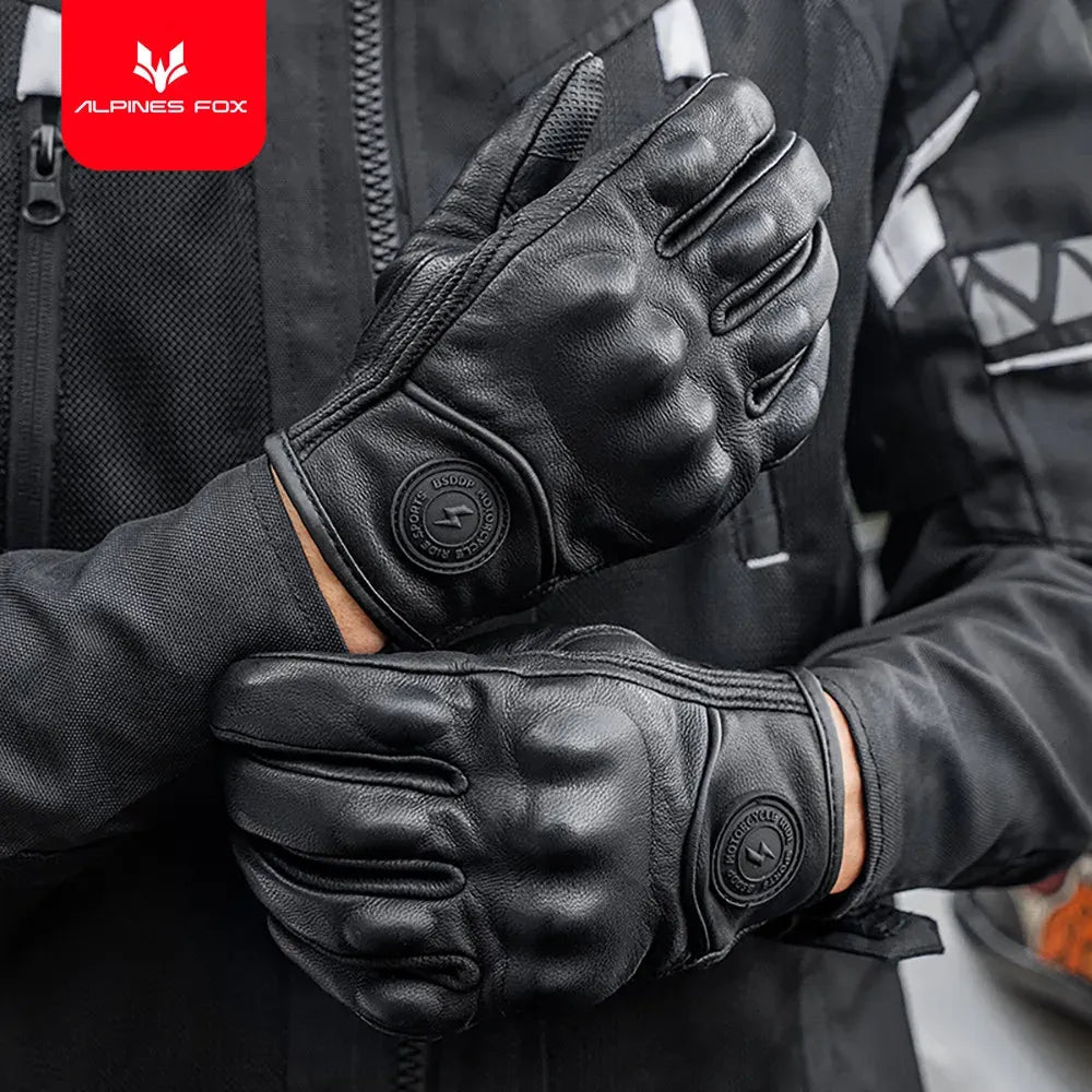 Black MOTORCYCLE GLOVES MOTORBIKE TRACK DAYS COWHIDE LEATHER ARMOURED GLOVE For BIKER PROTECTION