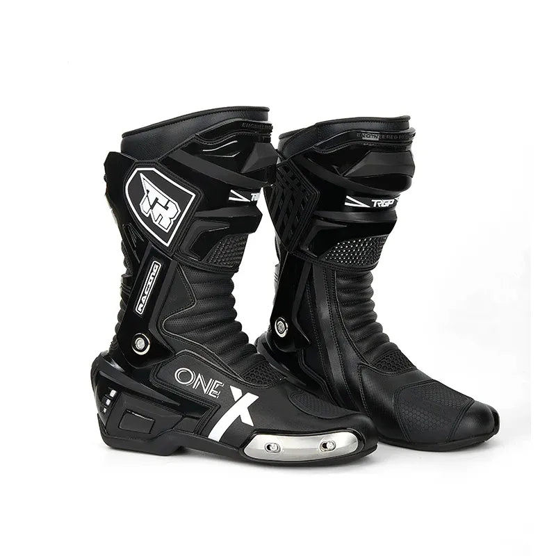 Blue/Black/White/Red Women/Men Motorcycle Long Leather Boots Waterproof Motorbike Motorcycle Riding Shoes All Sizes Armored Sports/Touring