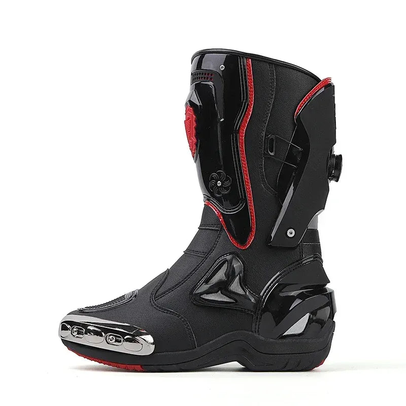 Red/White/Black Women/Men Motorcycle Long Leather Boots Waterproof Motorbike Motorcycle Riding Shoes All Sizes Armored Sports/Touring